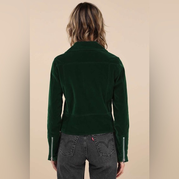 Lulu's Style Icon Green Velvet Moto Jacket Medium M - Picture 5 of 11